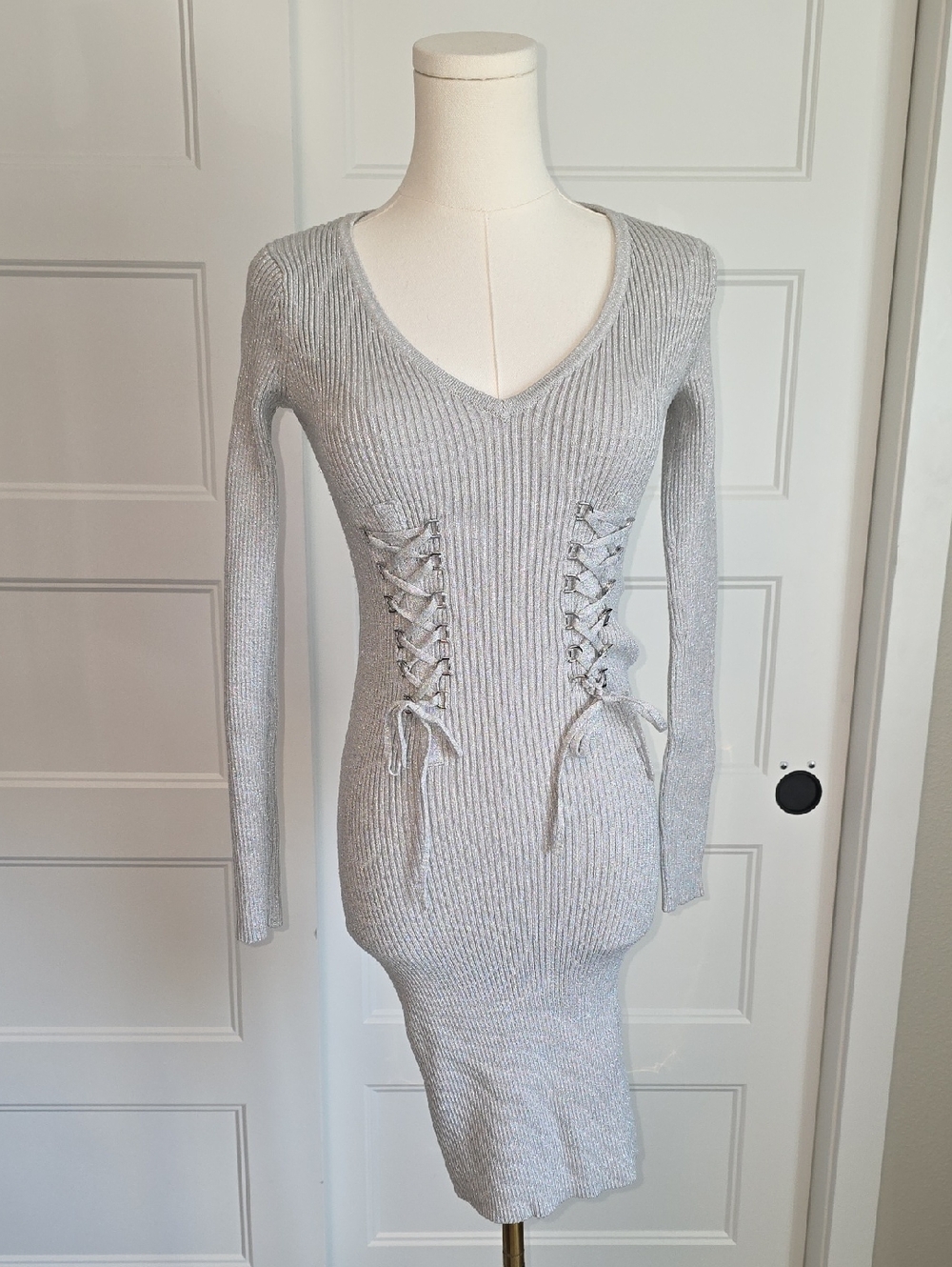 Guess Silver Metallic Ribbed Sweater